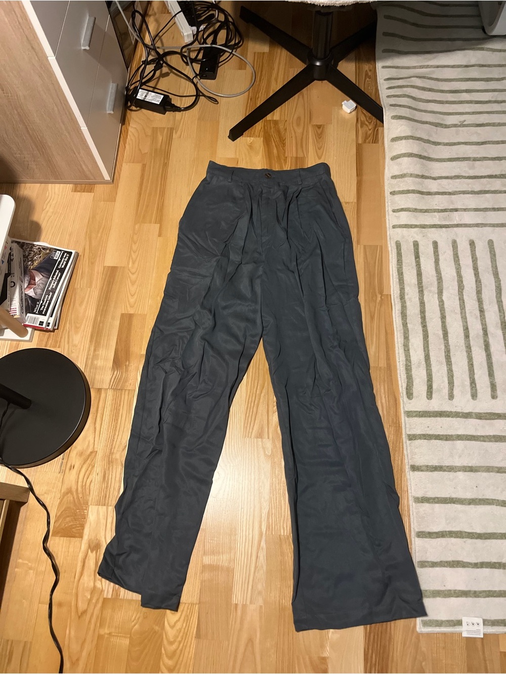 Reformation Slate-Gray High-Rise Wide Leg Trousers